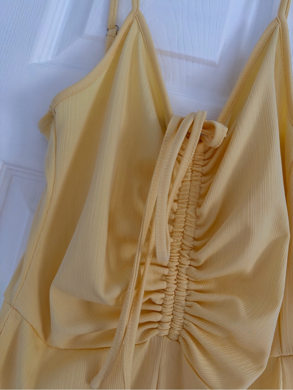 Yellow Ruched Front Spaghetti-Strap Jumpsuit - Picture 3 of 6